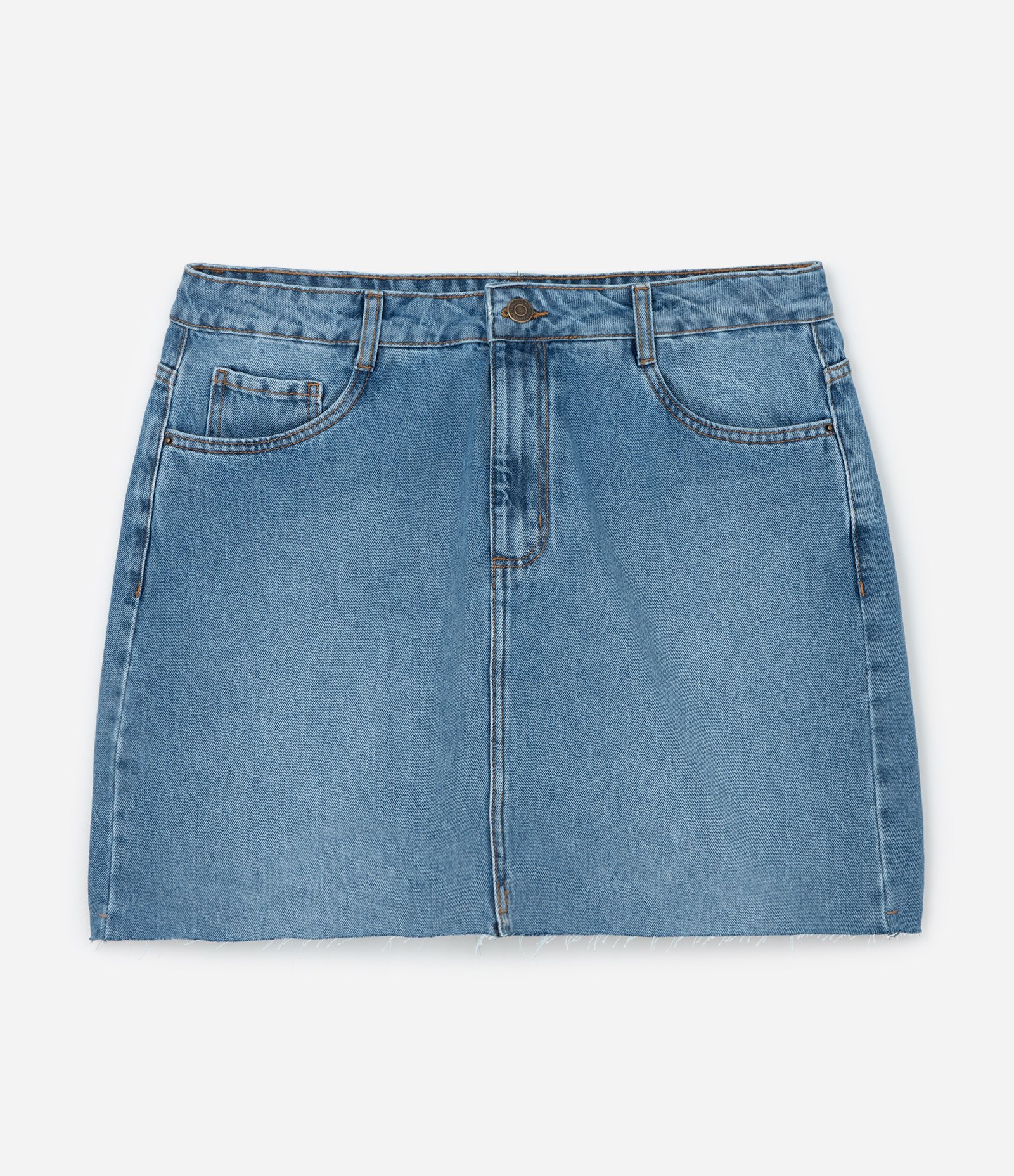 Saia Curta em Jeans com Barra a Fio Curve & Plus Size Azul 5