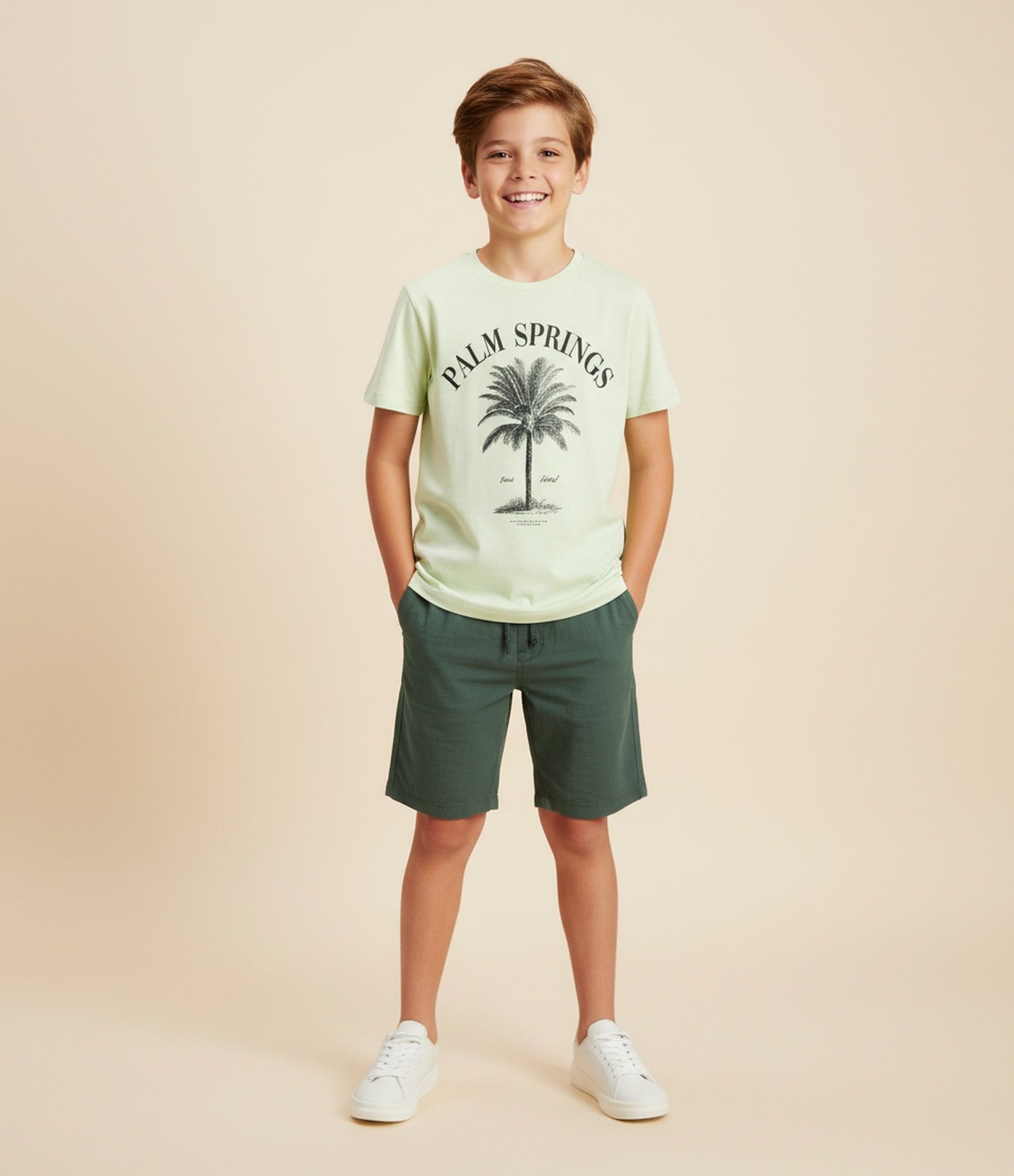 Camiseta Infantil com Lettering Palm Springs - Tam 5 a 14 Anos Verde 1