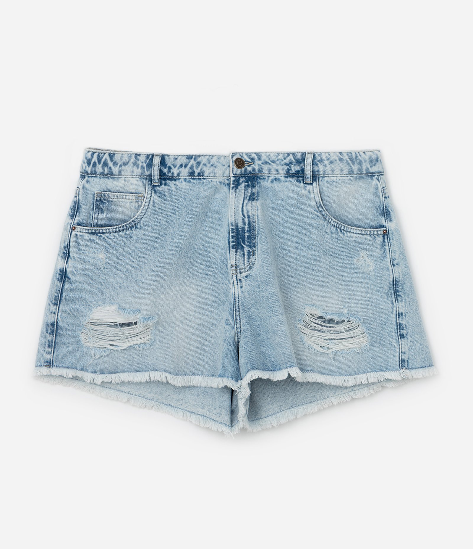 Short Boyfriend em Jeans com Puídos e Bordado de Guarda Sol Curve & Plus Size Azul 6