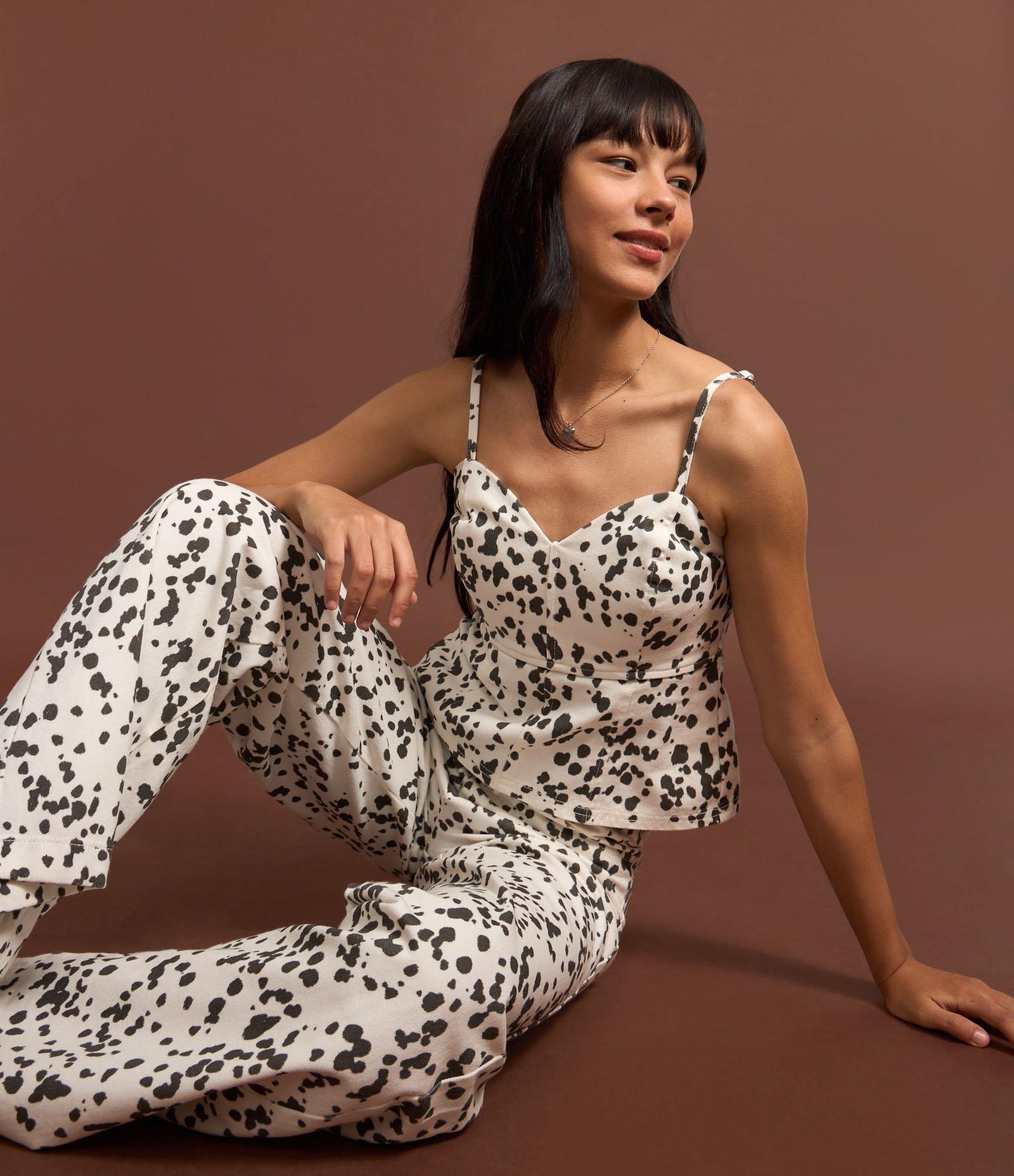 Calça Wide Leg em Sarja Animal Print Branco 6