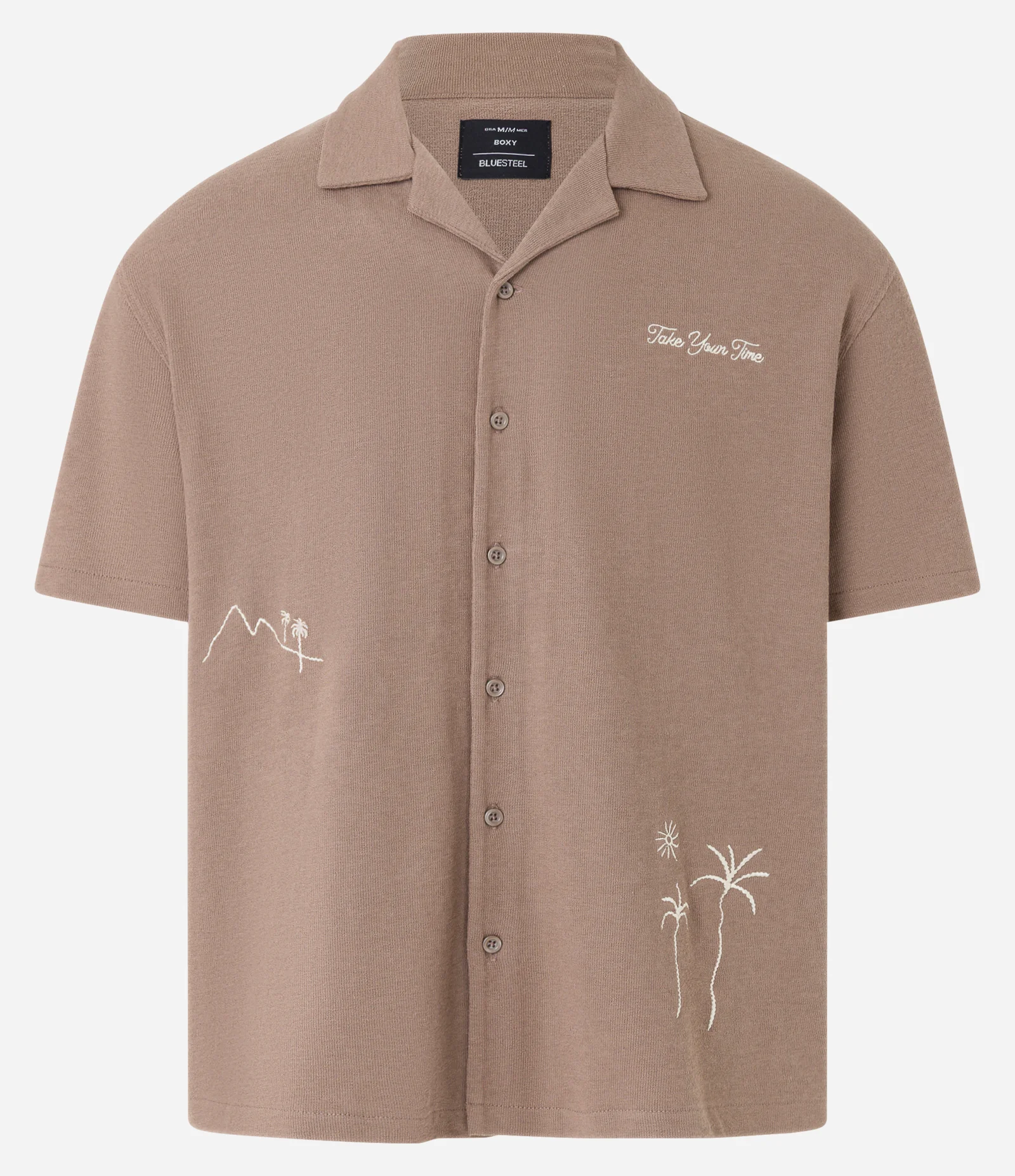 Camisa Boxy em Algodão com Bordado de Coqueiros Marrom 6