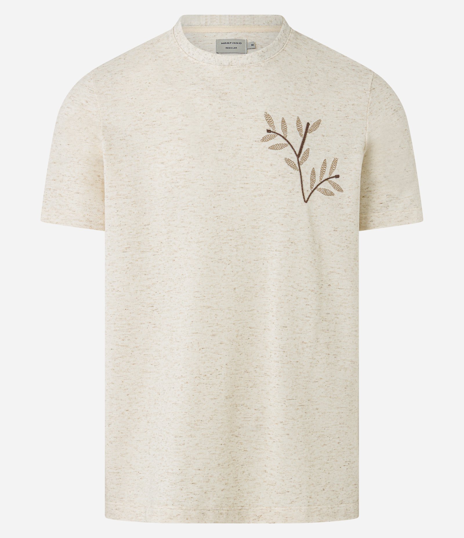 Camiseta Regular em Algodão com Bordado Floral Bege 6