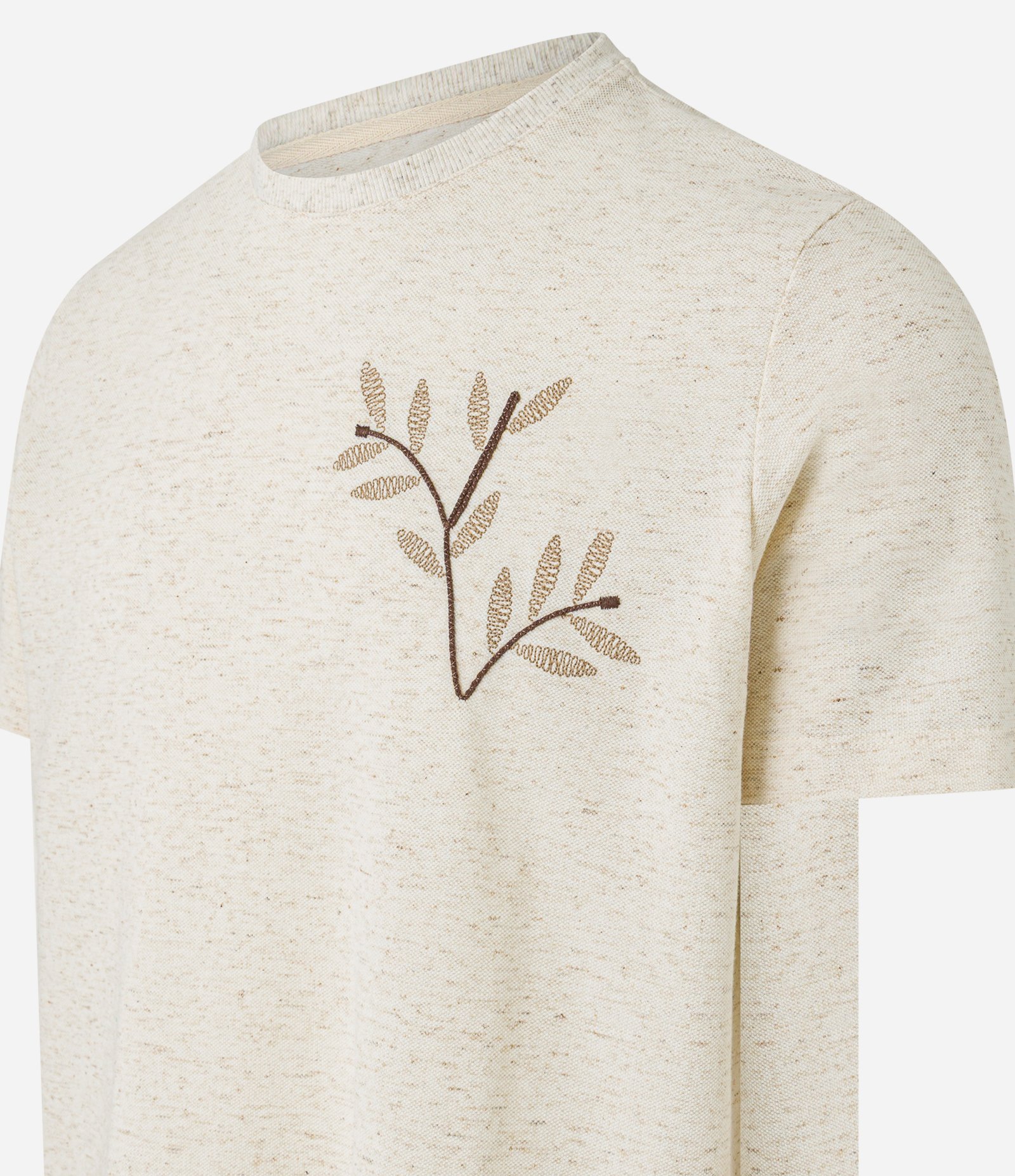 Camiseta Regular em Algodão com Bordado Floral Bege 7