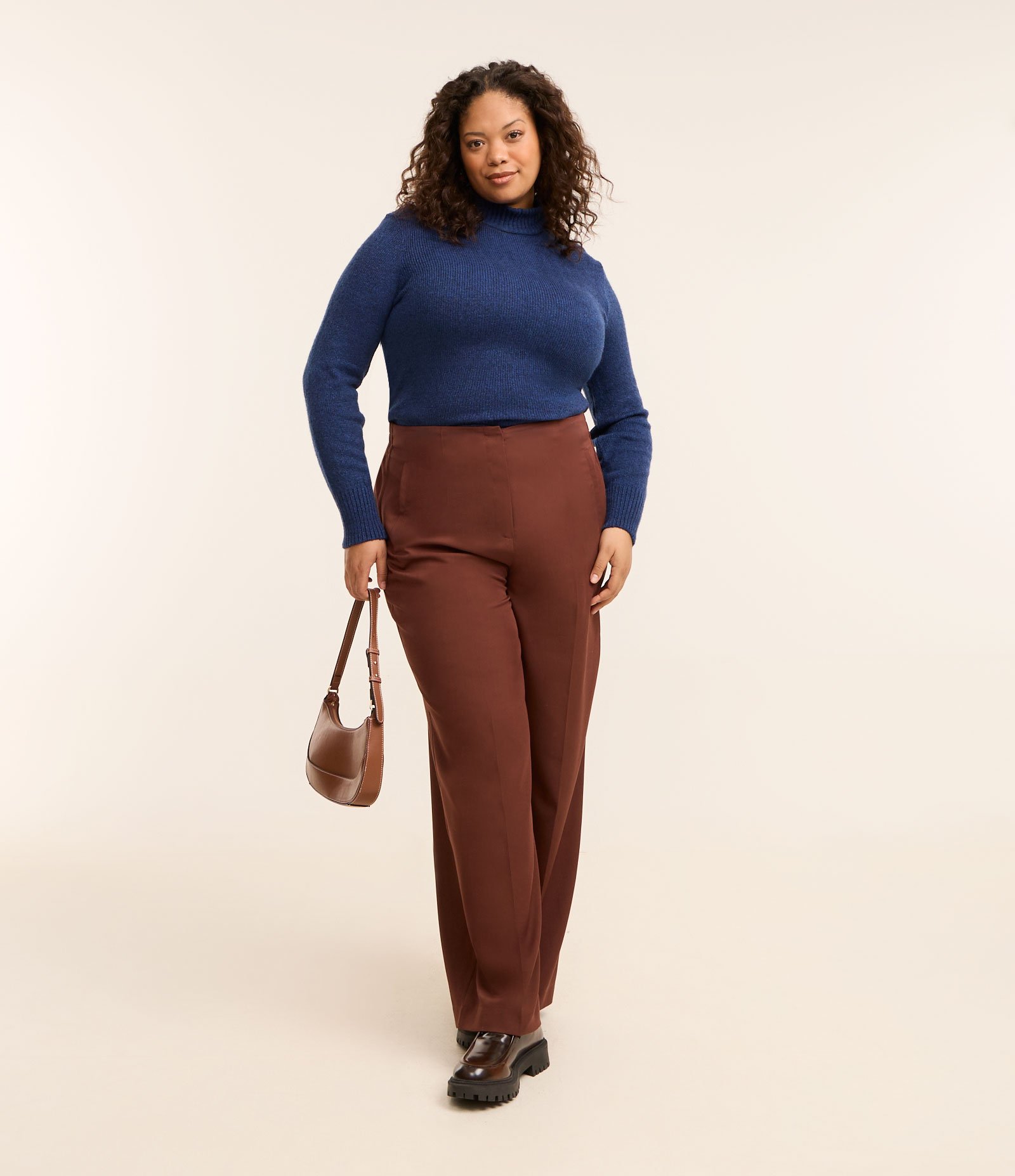 Suéter em Tricô com Gola Alta e Manga Bufante Curve & Plus Size Azul 2