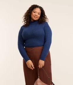 Suéter em Tricô com Gola Alta e Manga Bufante Curve & Plus Size