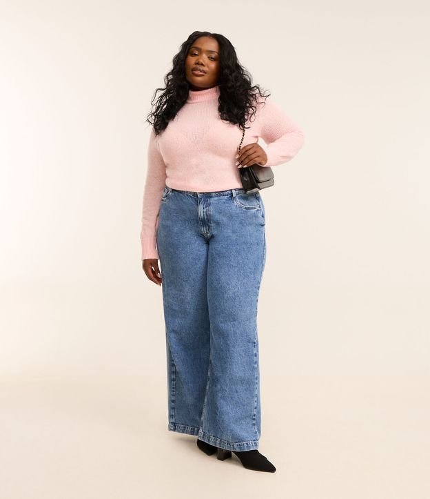 Suéter em Tricô com Gola Alta e Manga Bufante Curve & Plus Size