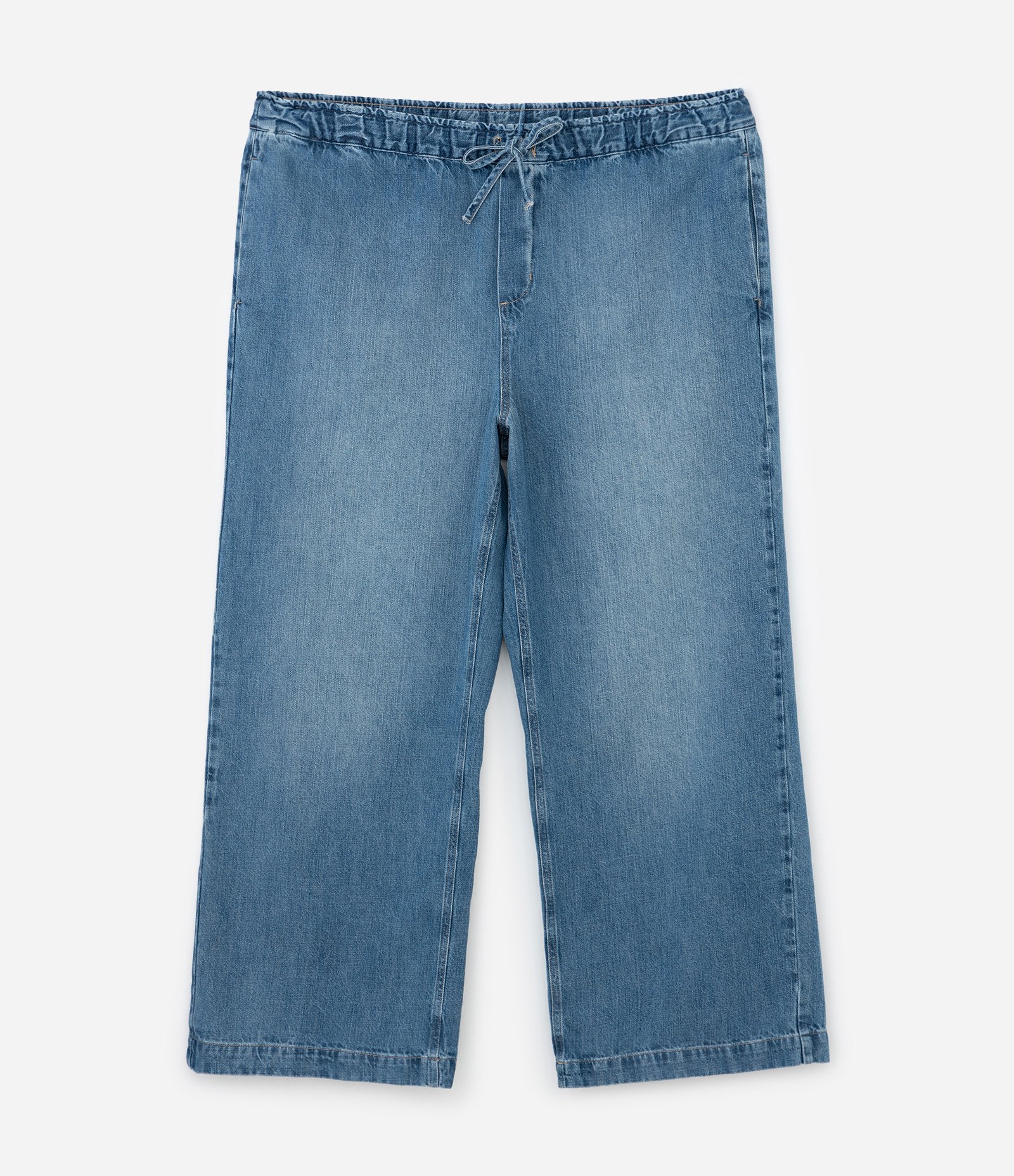 Calça Wide Leg em Jeans Amarração no Cós Curve & Plus Size Azul 5