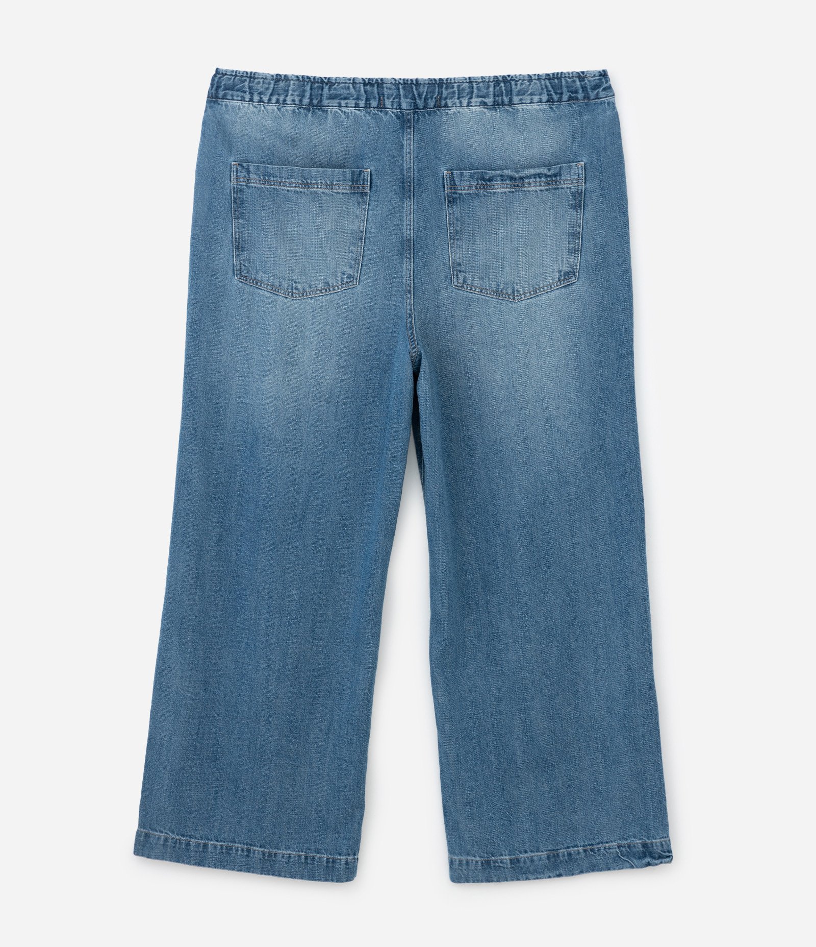 Calça Wide Leg em Jeans Amarração no Cós Curve & Plus Size Azul 6