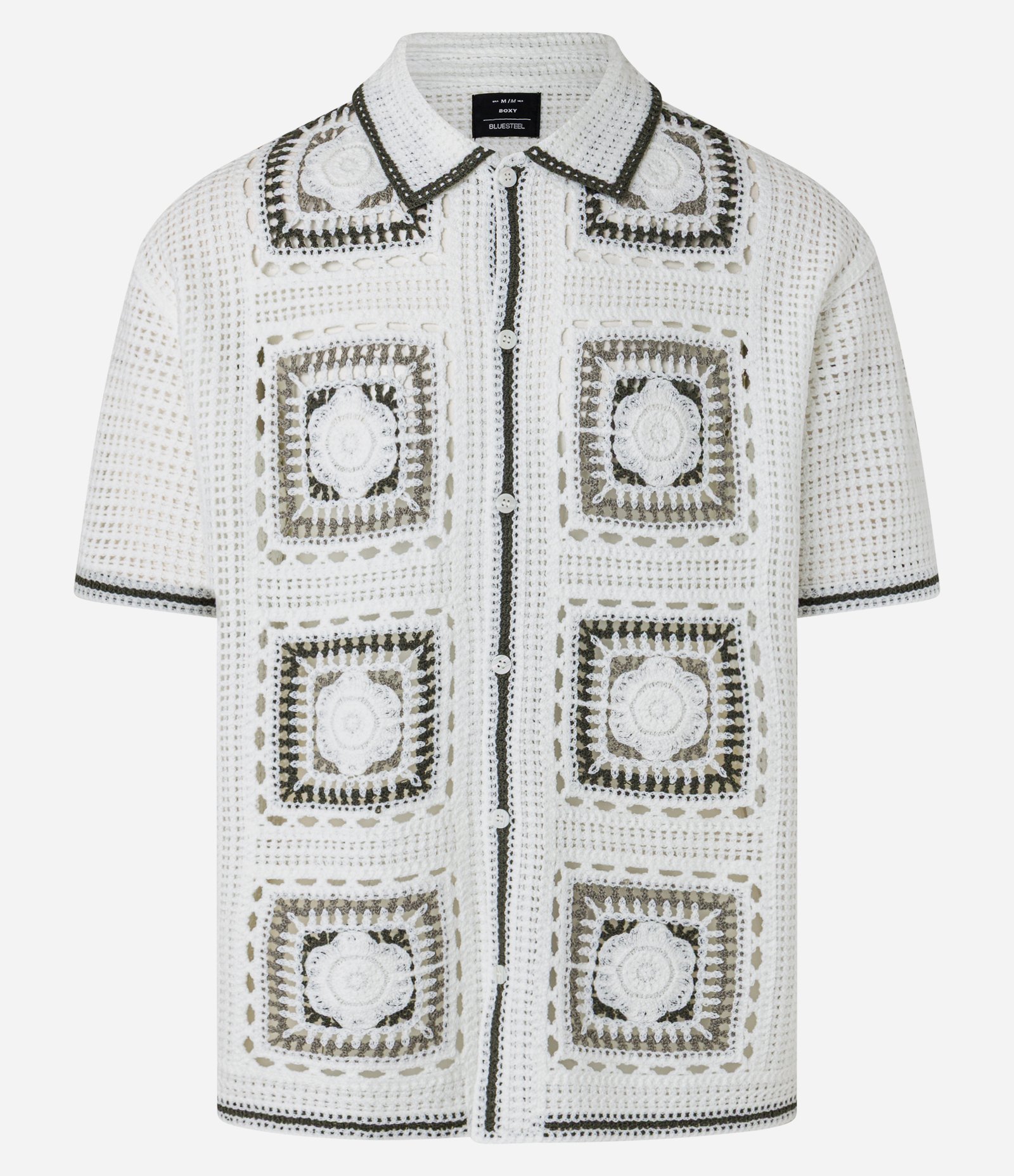 Camisa Boxy em Tricô com Estampa Quadriculada e Texturizada Bege 5