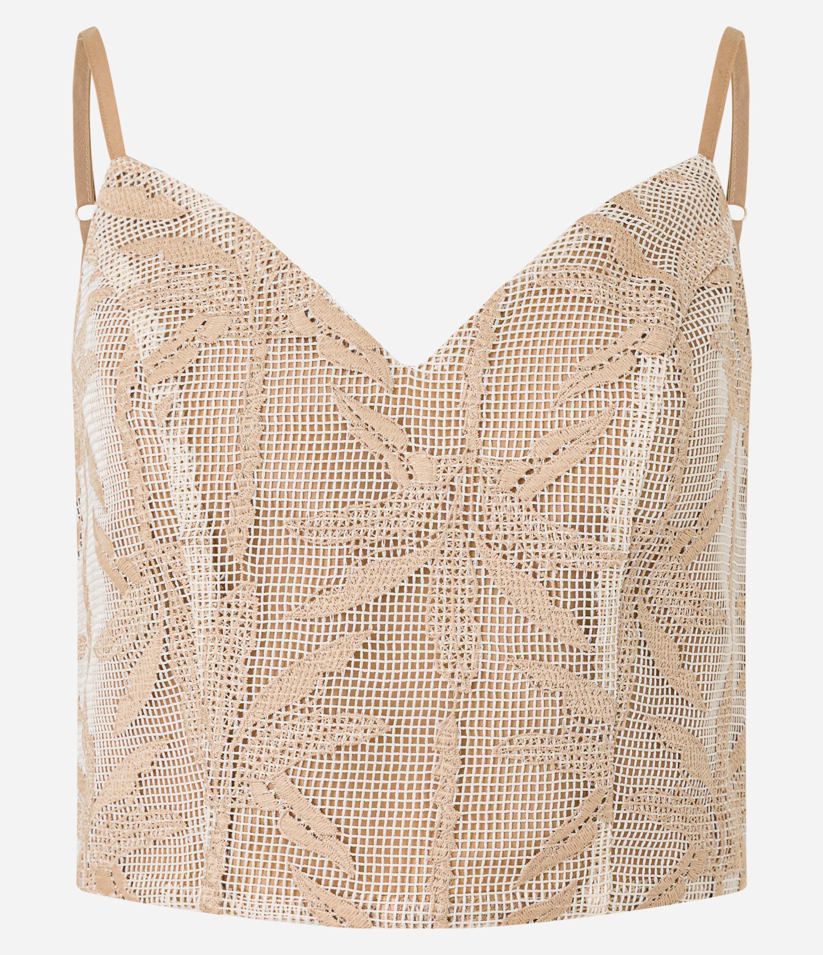 Blusa em Laise com Ponto Aberto e Bordado Folhagem Bege 5