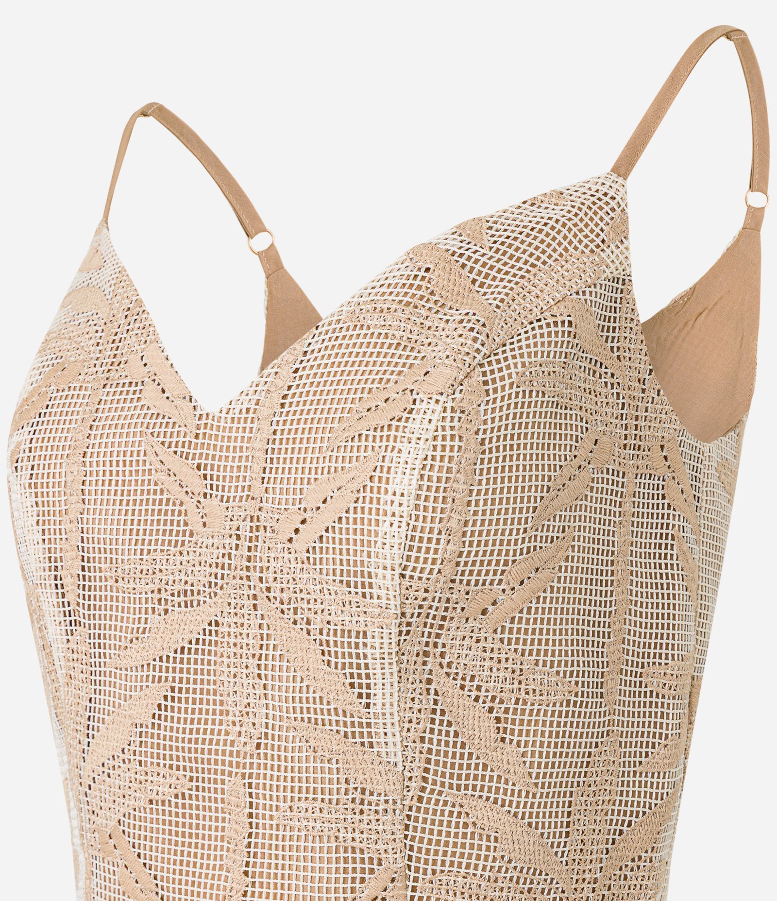 Blusa em Laise com Ponto Aberto e Bordado Folhagem Bege 6