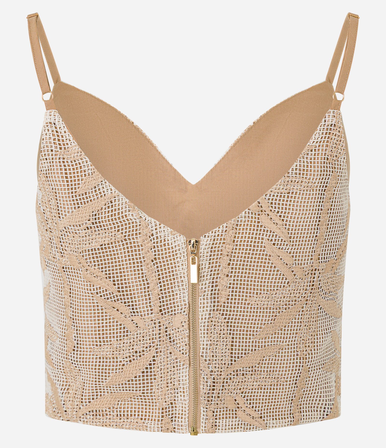 Blusa em Laise com Ponto Aberto e Bordado Folhagem Bege 8