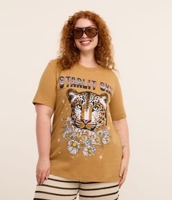 Camiseta Alongada em Algodão com Estampa Onça  Curve & Plus Size