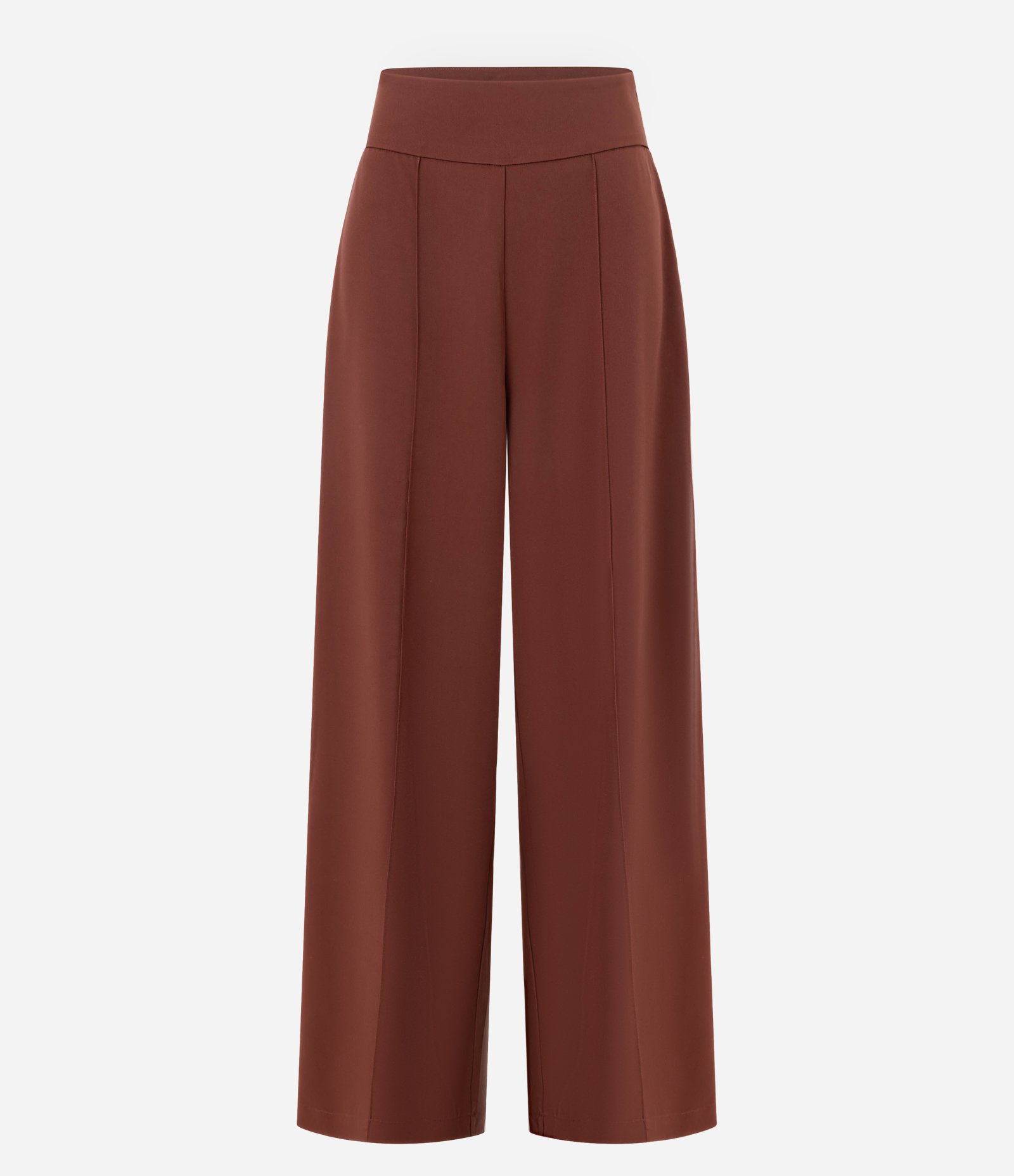 Calça Pantalona em Crepe com Friso Frontal Marrom 5