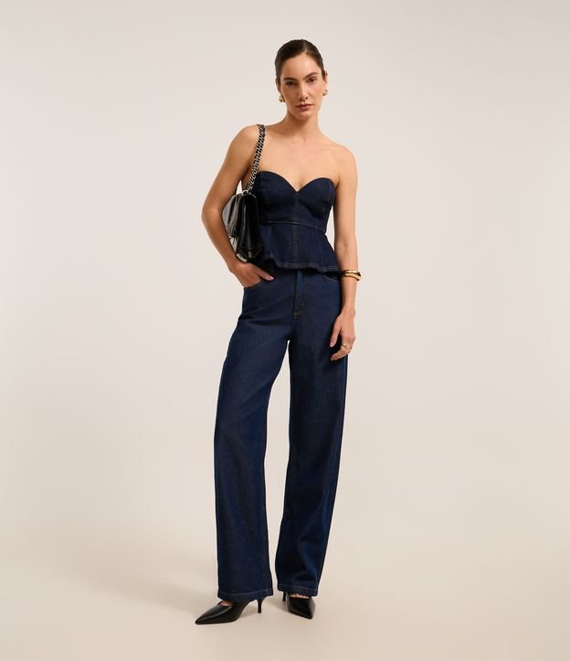 Blusa Peplum em Jeans com Decote Coração