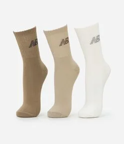 Kit 03 Pares de Meias com Cano Longo Estampa New Balance