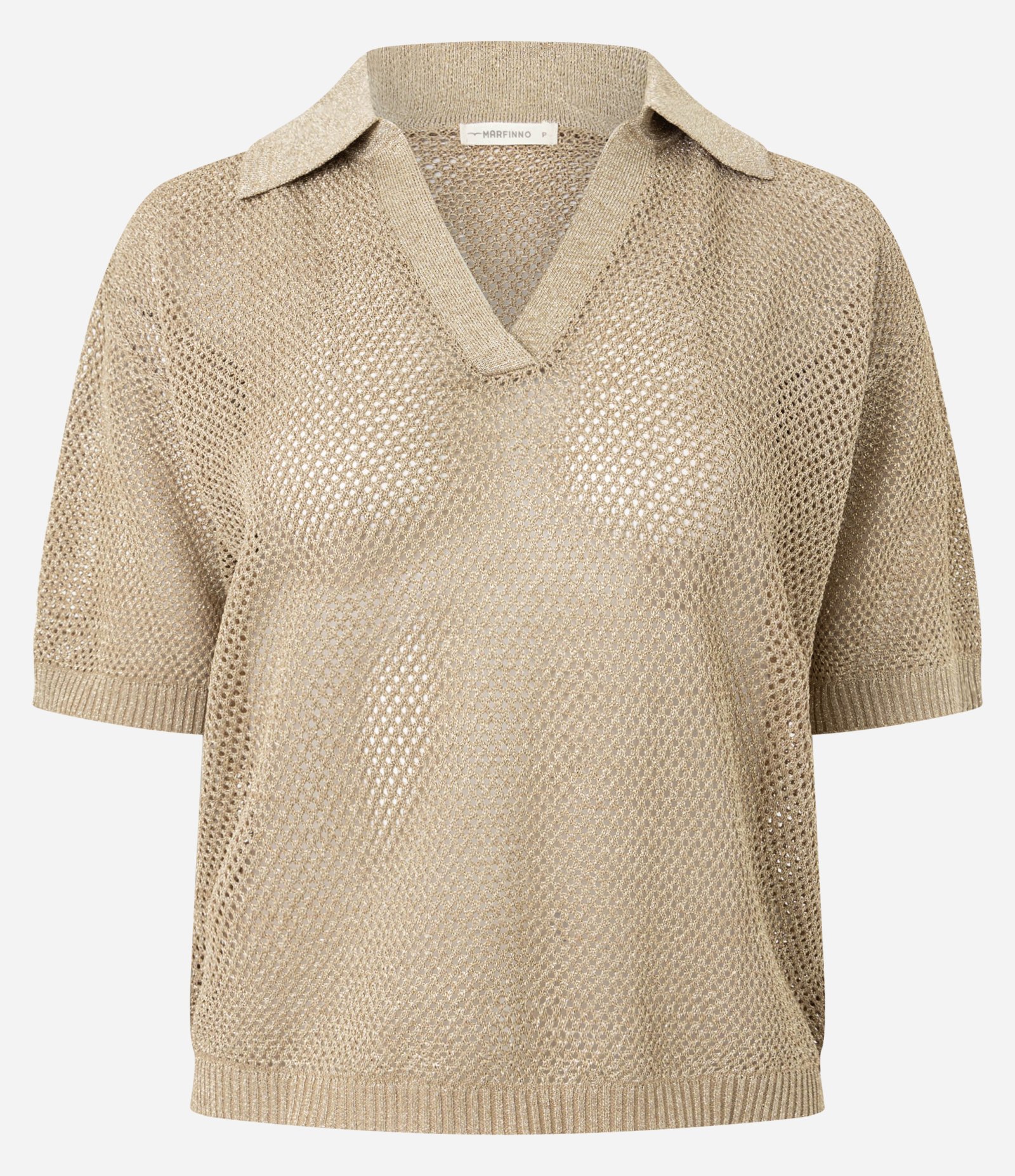 Blusa em Tricô com Gola Polo e Fio Metalizado Dourado 7
