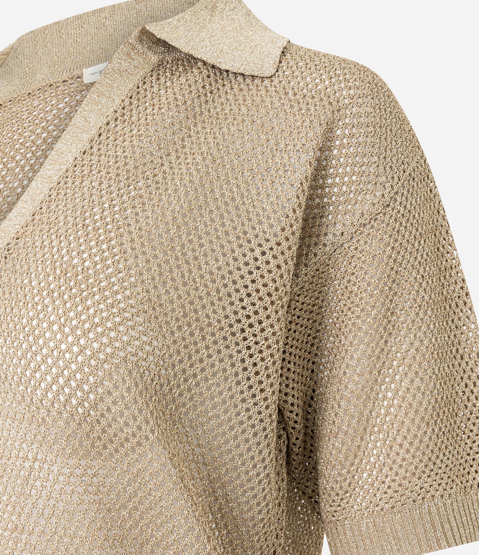 Blusa em Tricô com Gola Polo e Fio Metalizado Dourado 8