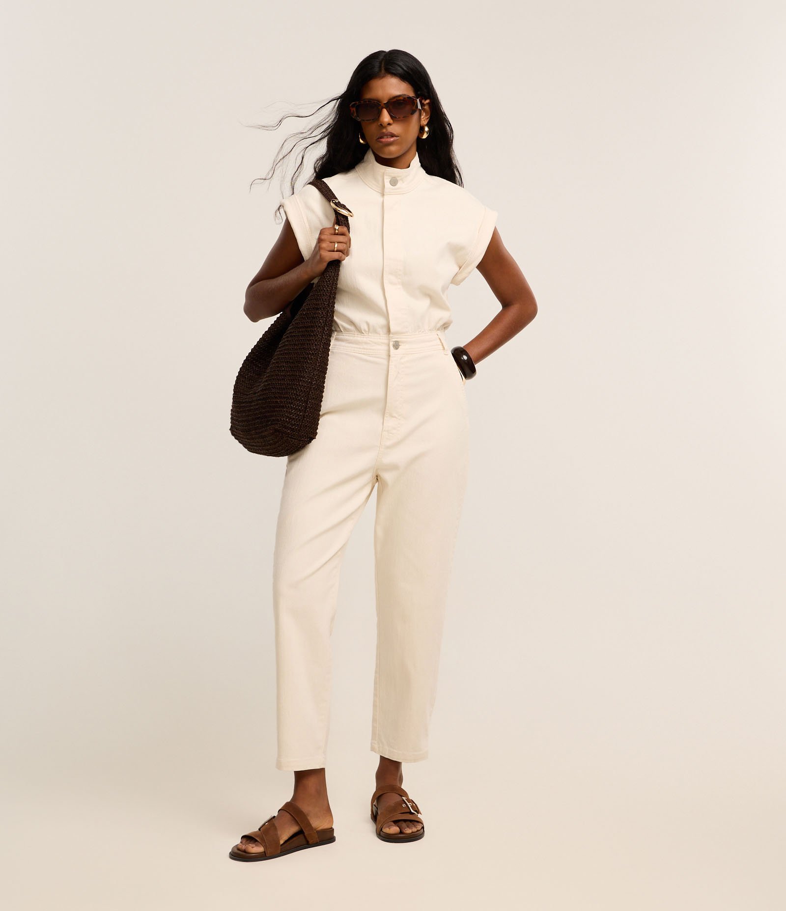 Macacão em Sarja Sem Manga com Botão Duplo Off White 2