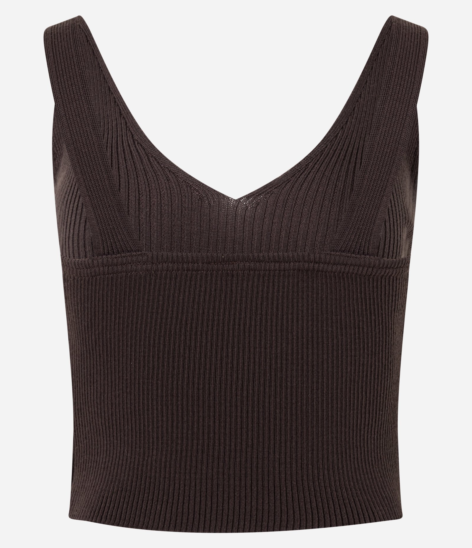 Blusa Regata em Tricô com Decote em V Marrom 6