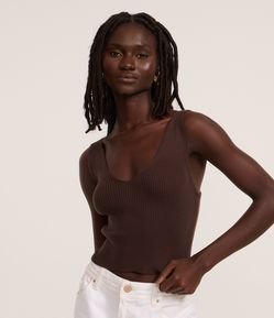 Blusa Regata em Tricô com Decote em V