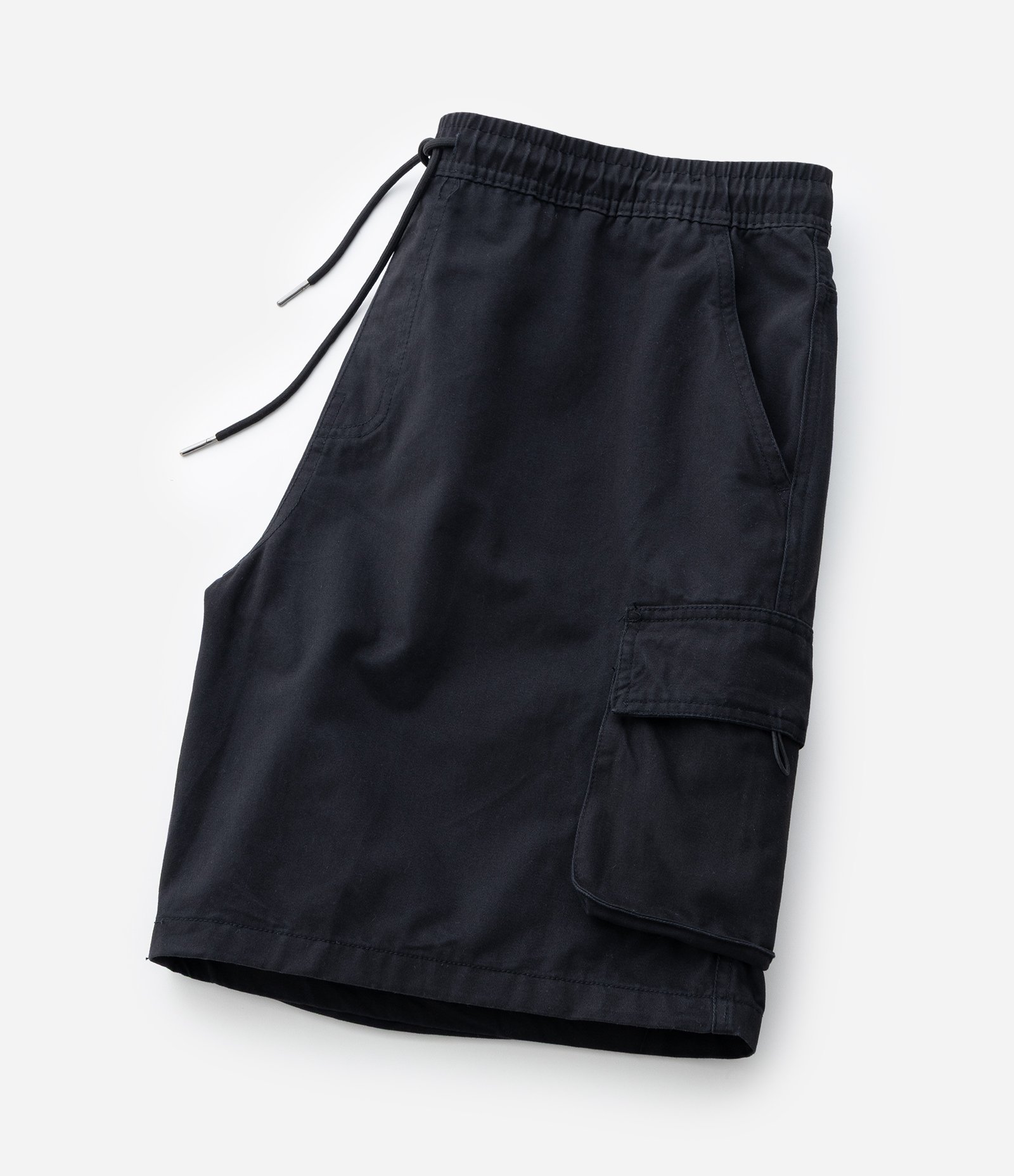 Bermuda em Algodão com Cós Elástico e Bolsos Cargo Preto 6