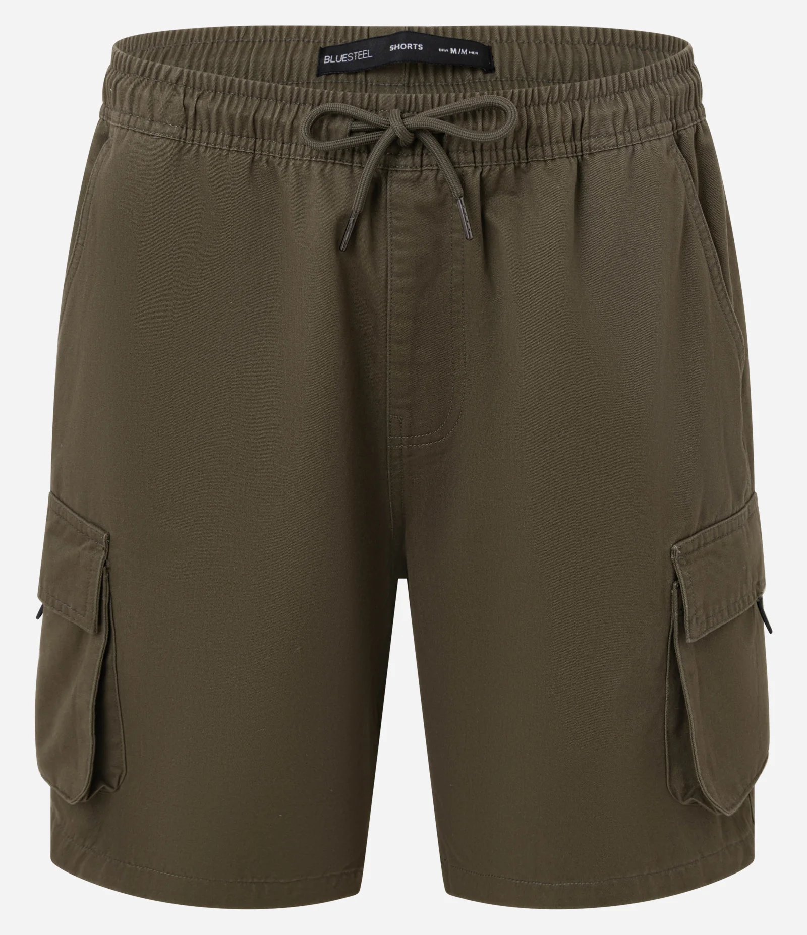 Bermuda em Algodão com Cós Elástico e Bolsos Cargo Marrom 1