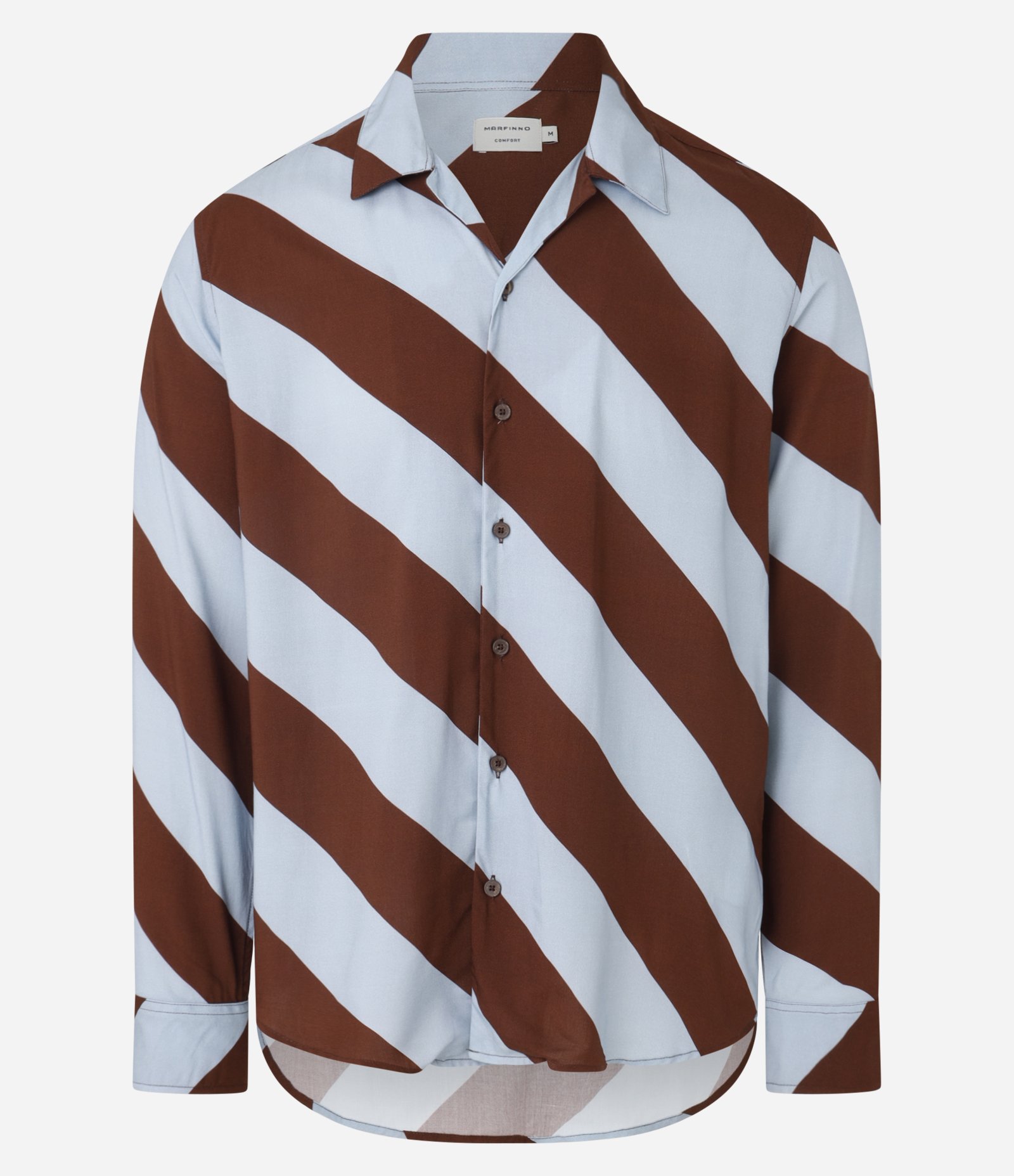 Camisa Comfort em Tricoline com Listras Largas Marrom/Azul 8