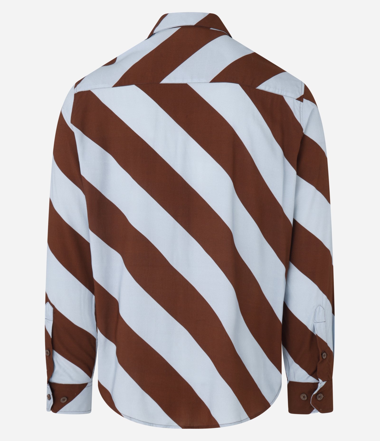 Camisa Comfort em Tricoline com Listras Largas Marrom/Azul 9