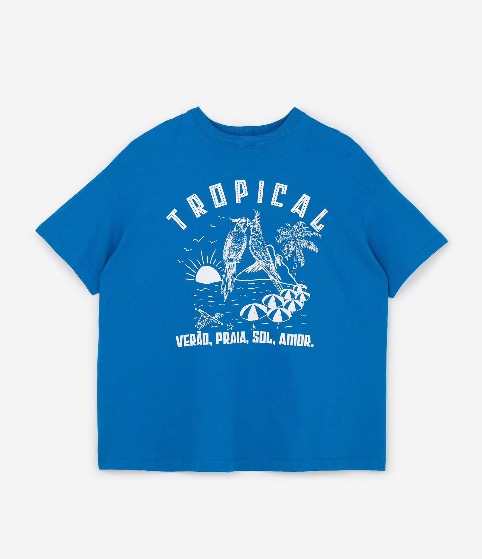 Camiseta Oversized em Algodão com Estampa Arara Tropical Curve & Plus Size Azul 5