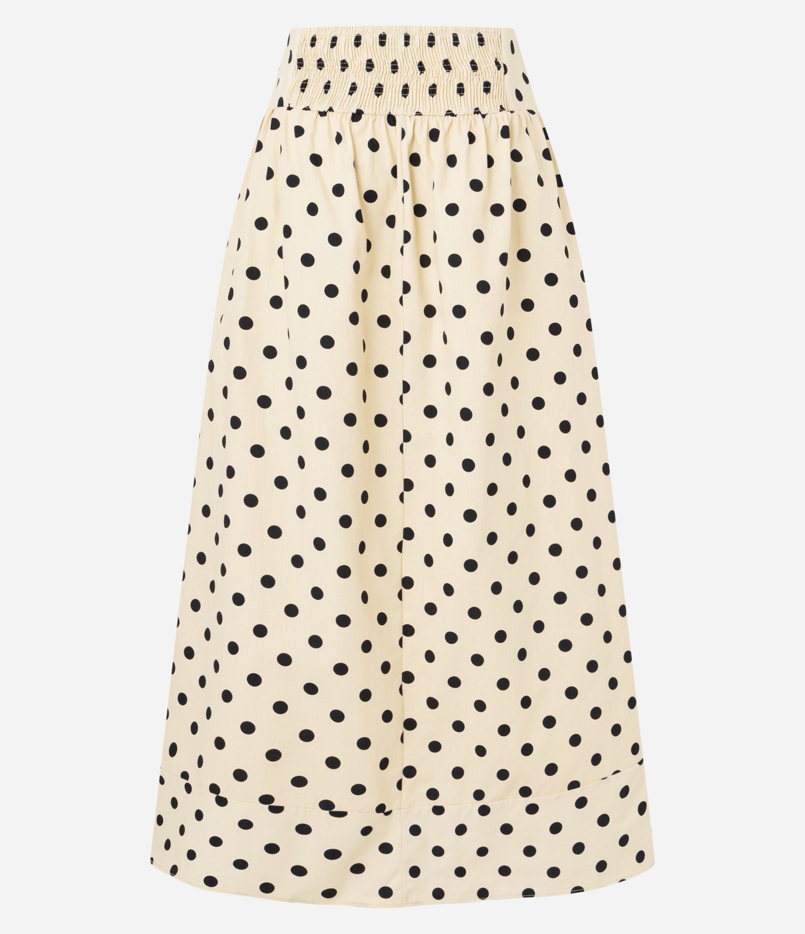 Saia Evasê Midi em Tricoline com Cós Largo e Estampa Poá Bege 6