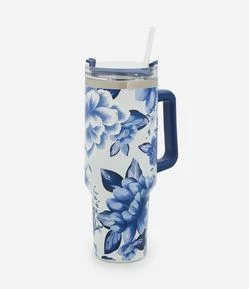 Copo Térmico em Metal com Estampa Floral 1,2L