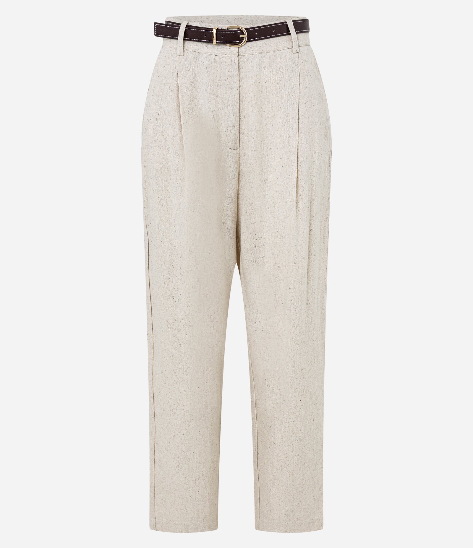 Calça Cenoura Cintura Alta em Viscolinho com Cinto de PU Prata 5