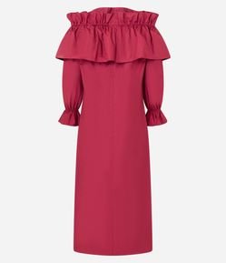 Vestido Evasê Midi em Tricoline com Decote Ombro a Ombro Virado