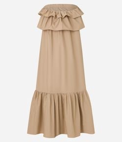 Vestido Evasê Ombro a Ombro em Tricoline Barra Franzida