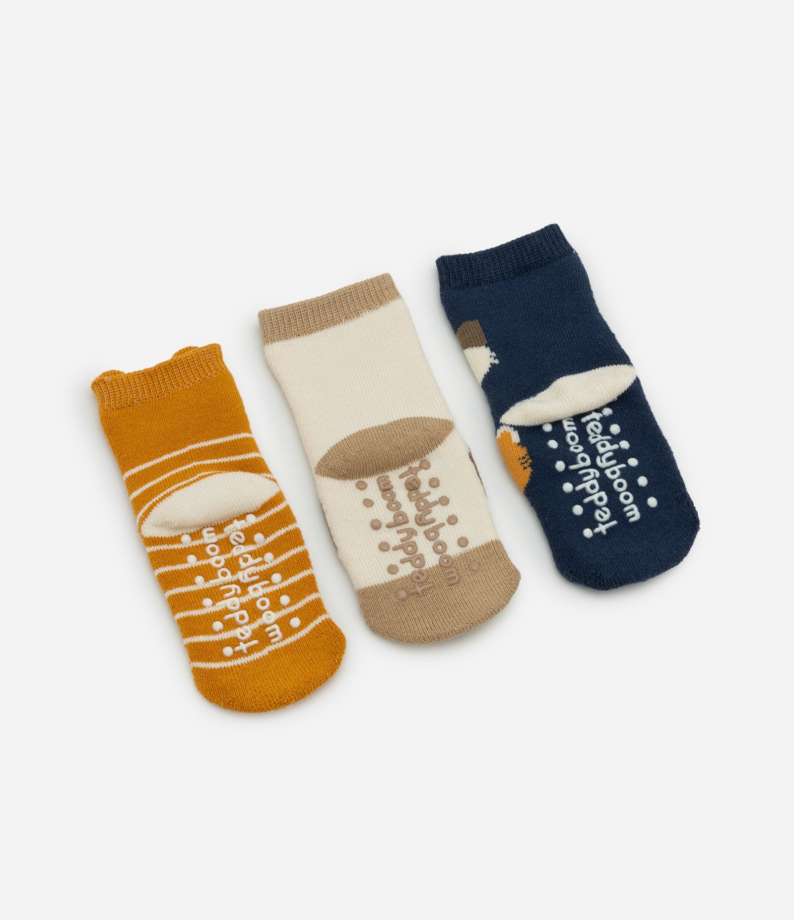 Kit 03 Pares de Meias Infantis com Estampa de Bichinhos  - Tam 0 a 12 Meses Amarelo/Bege/Azul 2