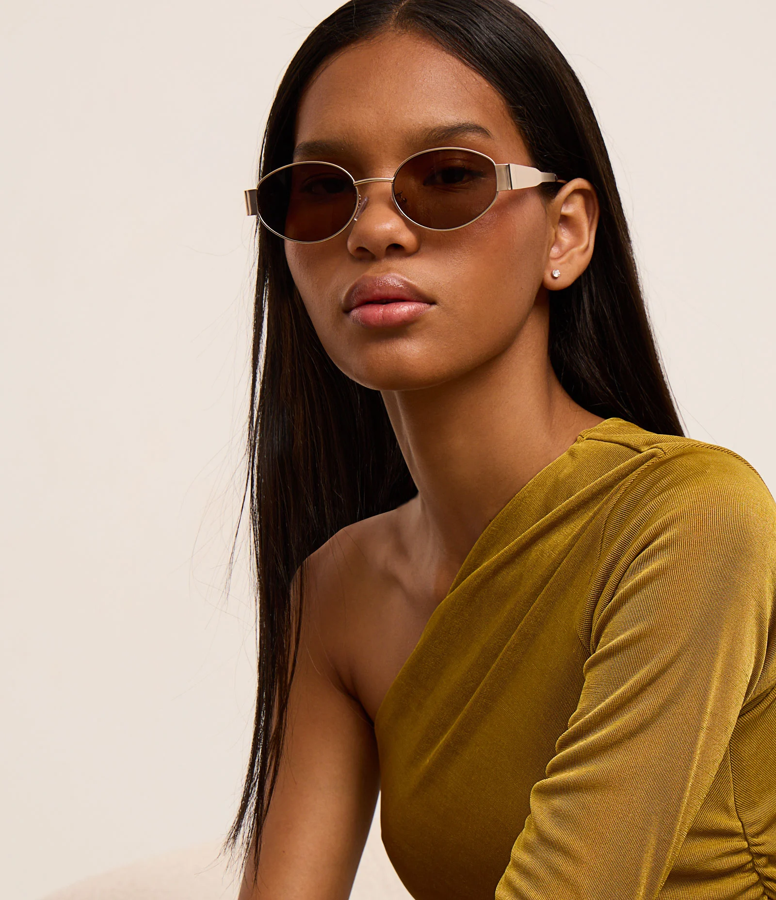 Óculos de Sol Redondo com Hastes Largas Dourado 1