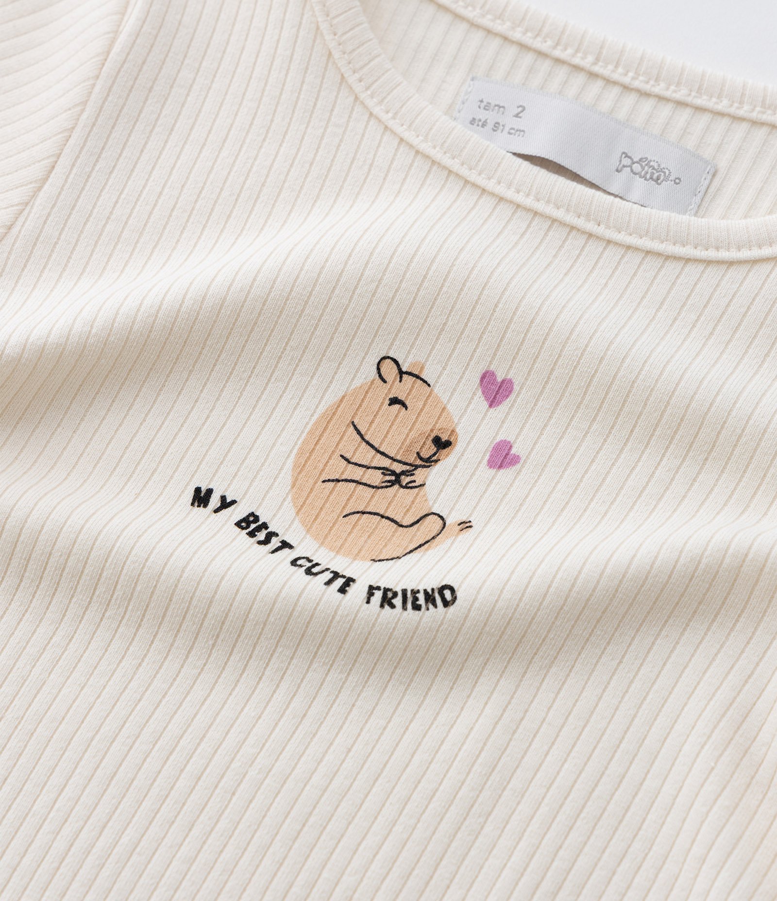 Kit 03 Blusas Infantis em Ribana com Estampa Capivara - Tam 1 a 6 Anos Preto/Rosa/Bege 7