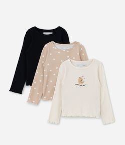 Kit 03 Blusas Infantis em Ribana com Estampa Capivara - Tam 1 a 6 Anos