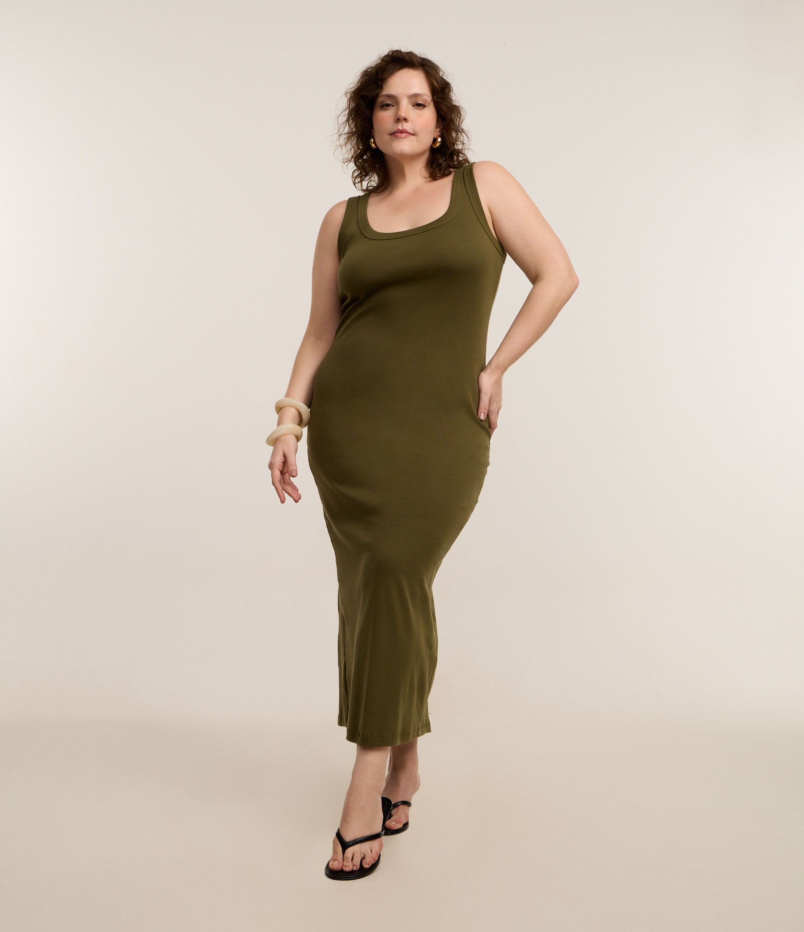 Vestido Midi sem Manga em Ribana Curve & Plus Size Verde 1