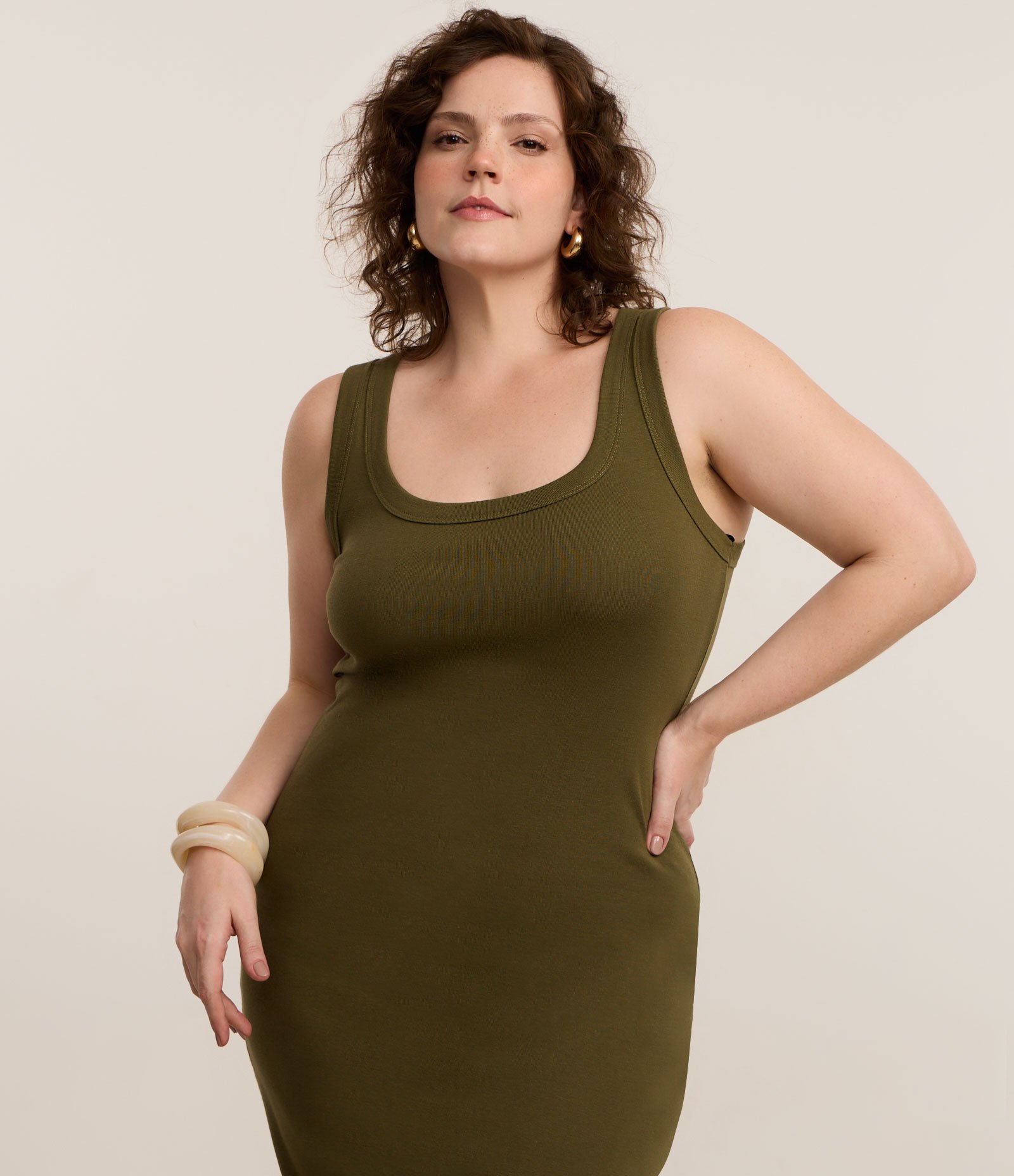 Vestido Midi sem Manga em Ribana Curve & Plus Size Verde 2