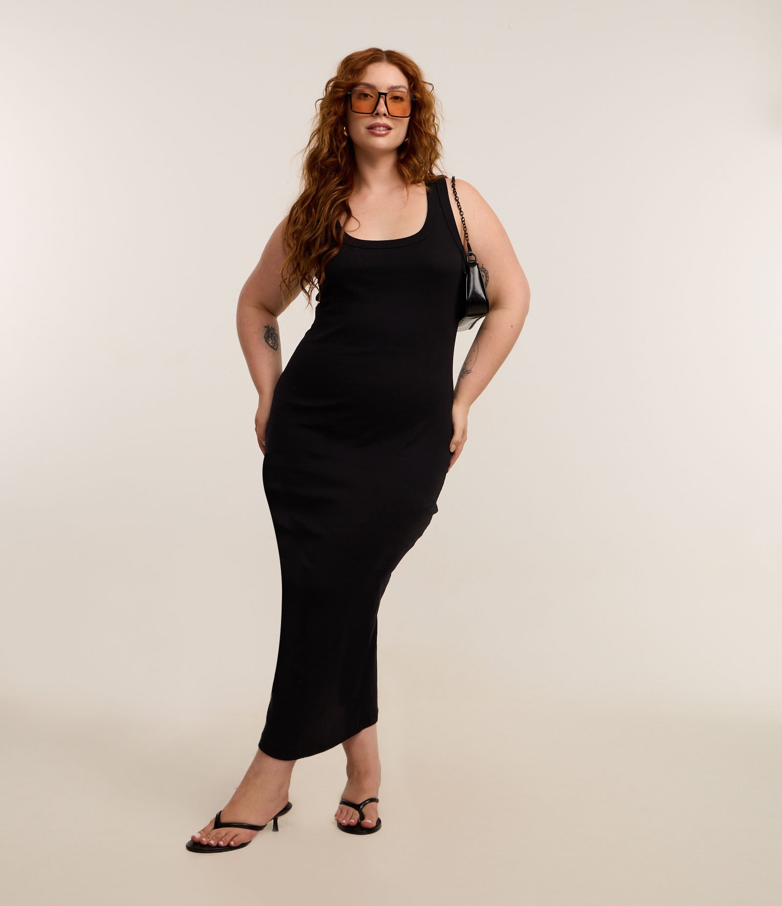 Vestido Midi sem Manga em Ribana Curve & Plus Size Preto 1
