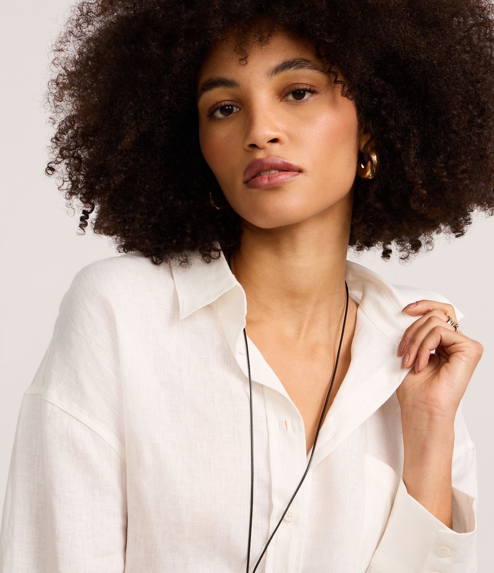 Camisa Oversized em Linho com Bolso no Peito Off White 3