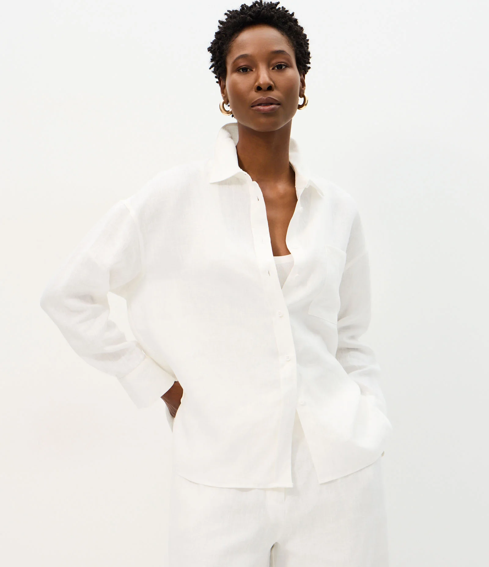 Camisa Oversized em Linho com Bolso no Peito Off White 1