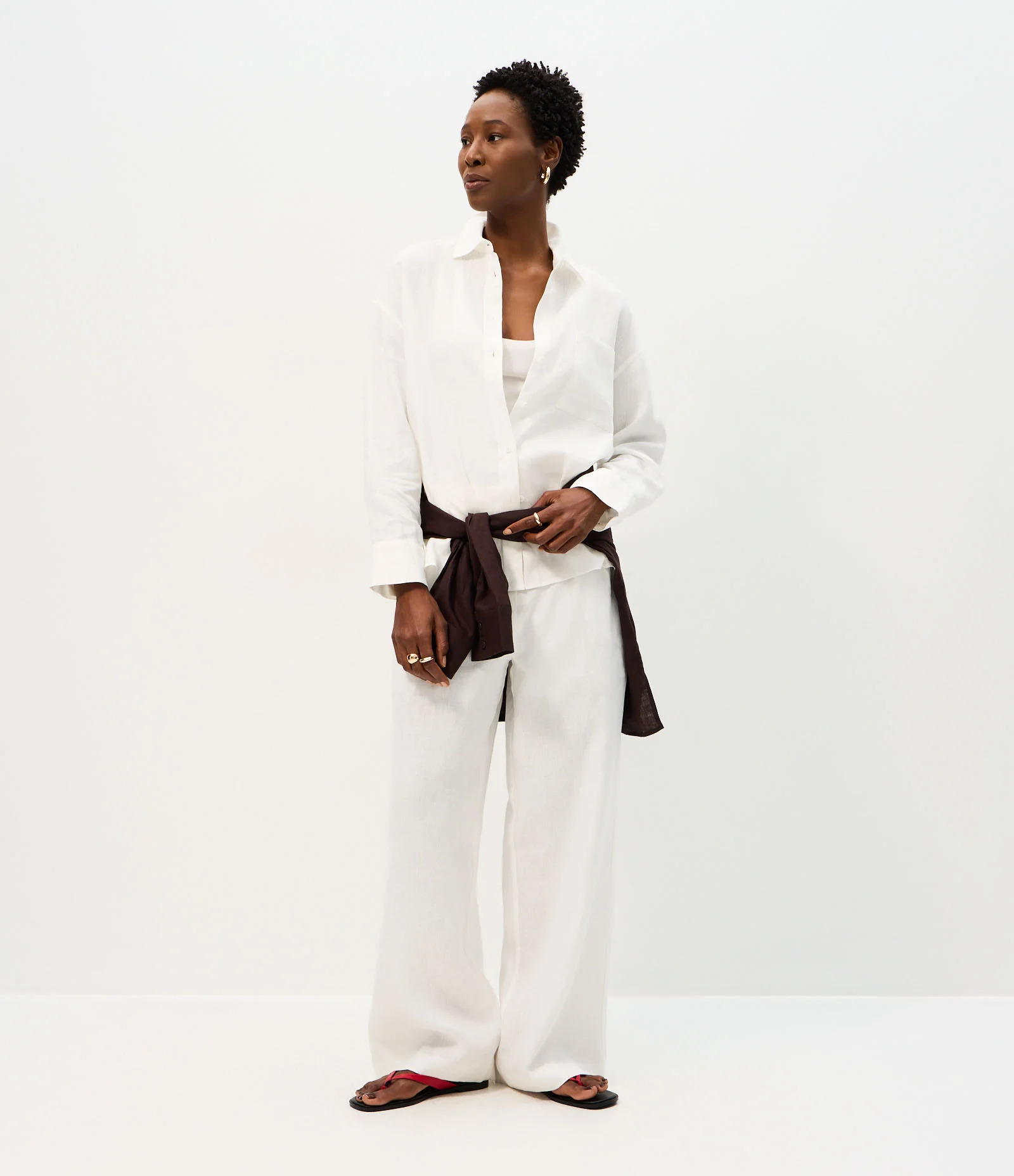 Camisa Oversized em Linho com Bolso no Peito Off White 2