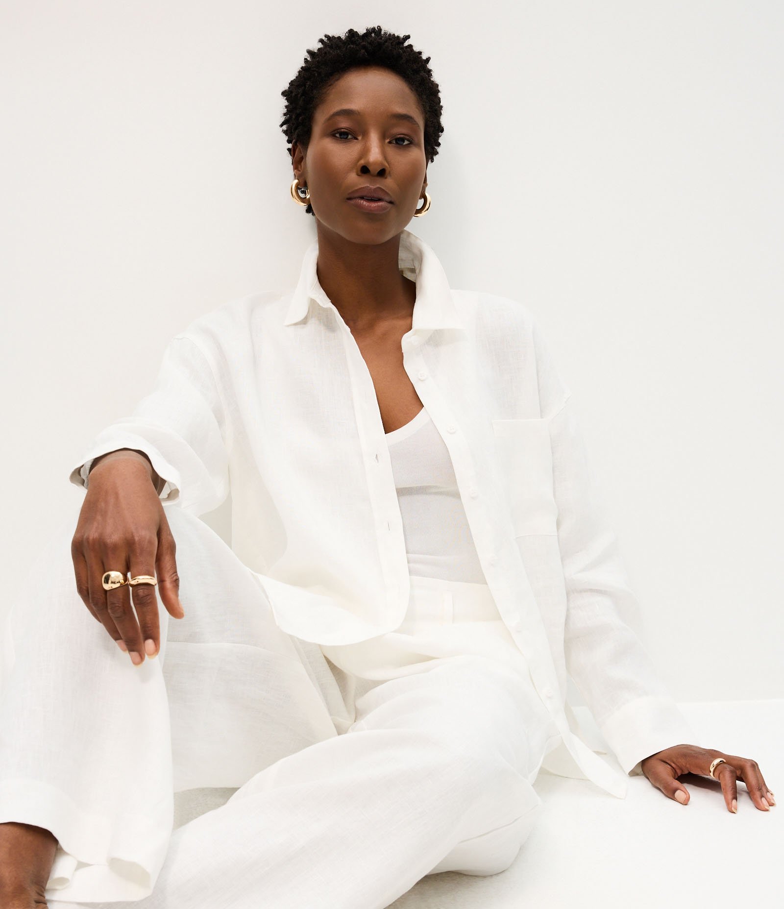 Camisa Oversized em Linho com Bolso no Peito Off White 4