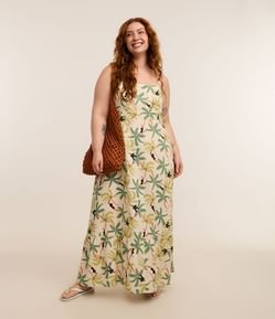 Vestido Midi em Viscolinho com Estampa Tropical Curve & Plus Size