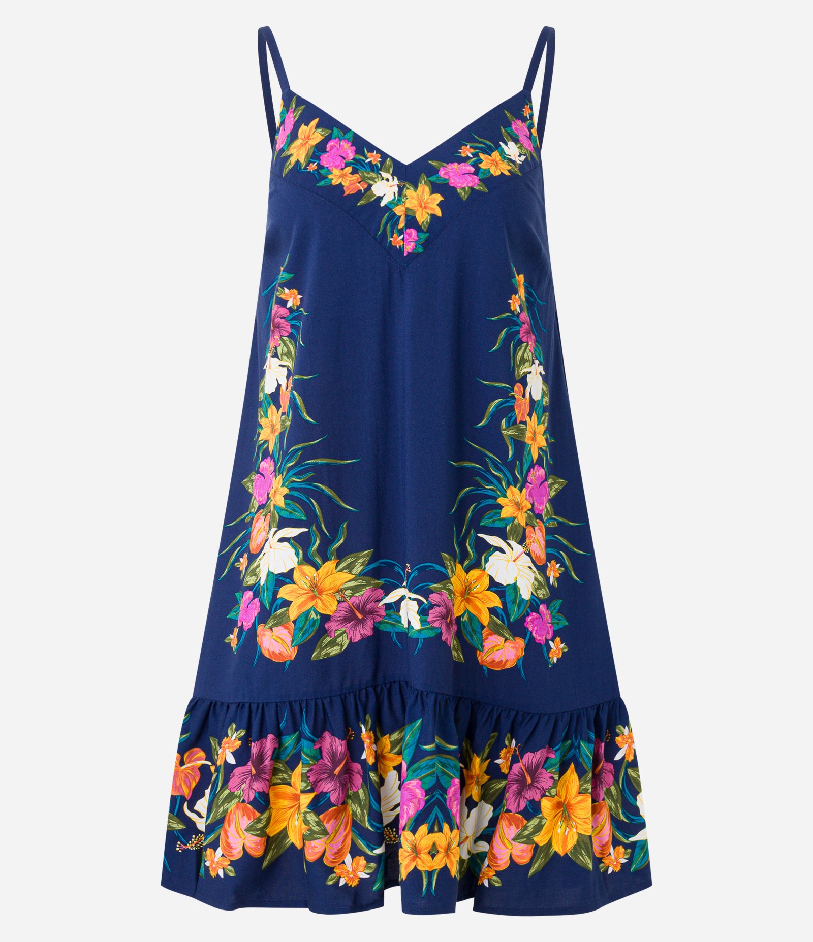 Vestido Evasê Curto de Alça em Viscose com Estampa Floral Azul 4