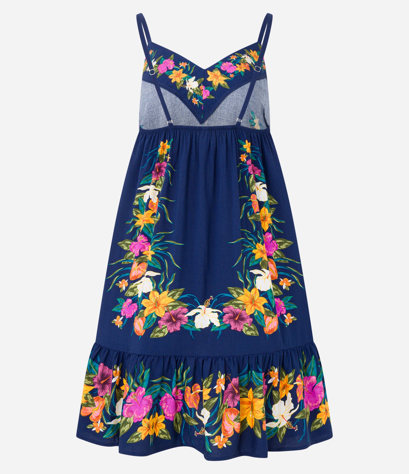 Vestido Evasê Curto de Alça em Viscose com Estampa Floral Azul 5