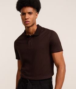 Camisa Slim com Gola Polo e Textura Canelada